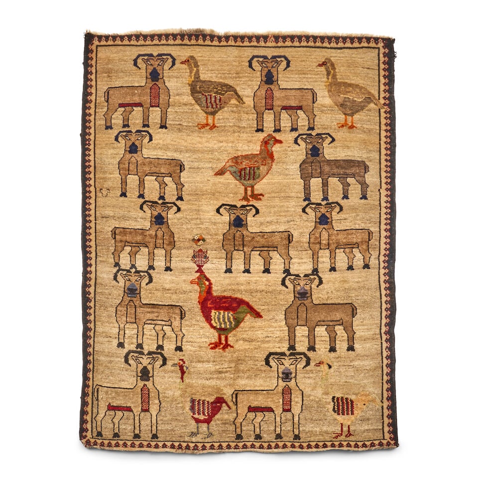 Gashgai Gabbeh Rug 4 ft. 3 in. x 6 ft. 1 in.: Gashgai Gabbeh Rug c. first half 20th century **Saleroom Notice: Special Conditions on the sale of Iranian-origin material: Due to U.S. Federal trade regulations, Bonhams places certain restrictions a