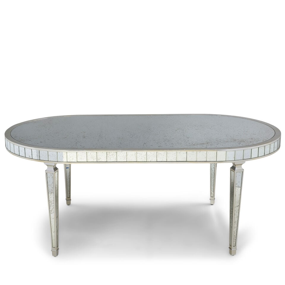 Directoire-style Mirror-clad Silvered-wood Oval Dining Table, late 20th century, (1 of 2)