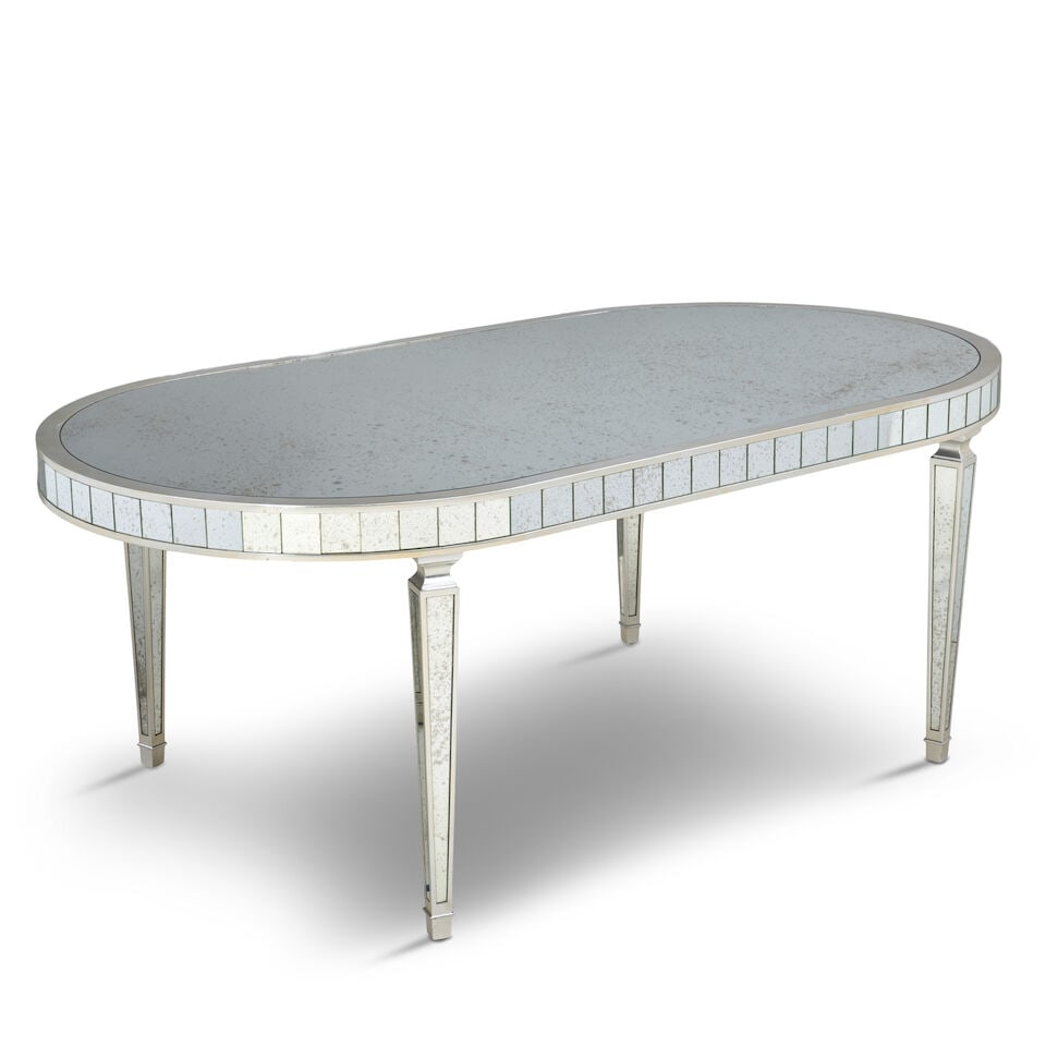 Directoire-style Mirror-clad Silvered-wood Oval Dining Table, late 20th century, - 2