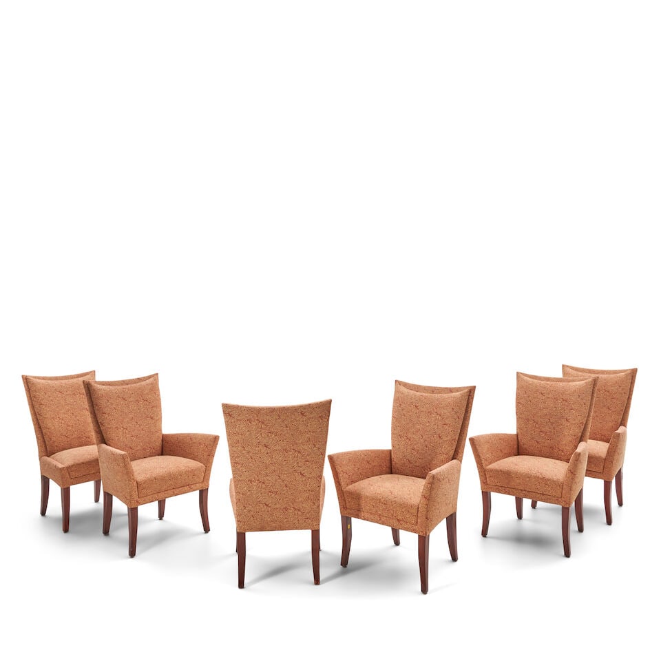 Six Contemporary Custom Upholstered Dining Chairs, - 2