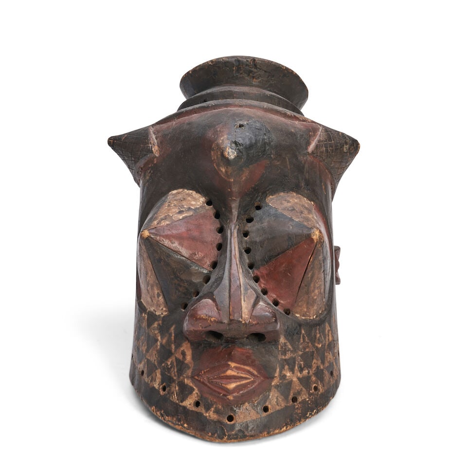 A Kuba Wood Helmet Mask, (1 of 2)