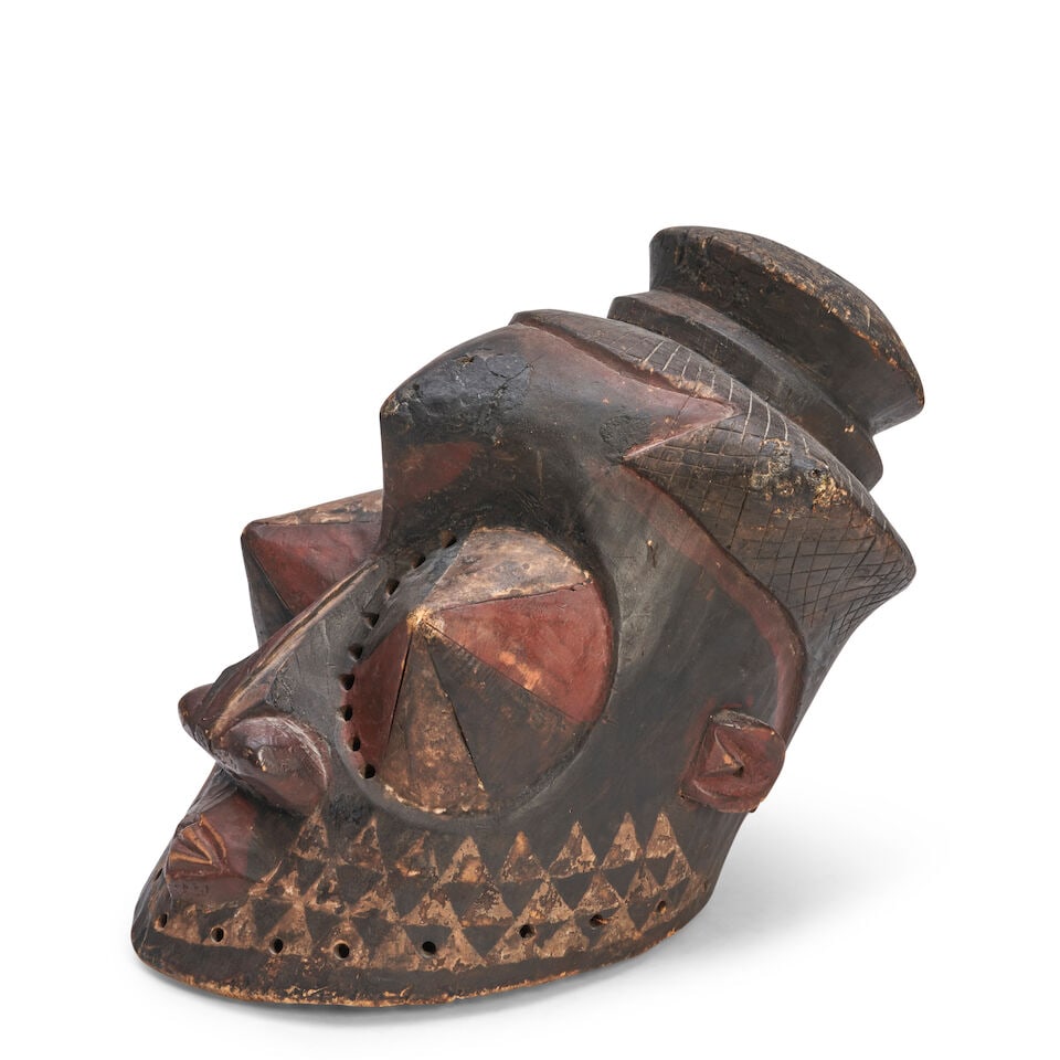 A Kuba Wood Helmet Mask, - 2