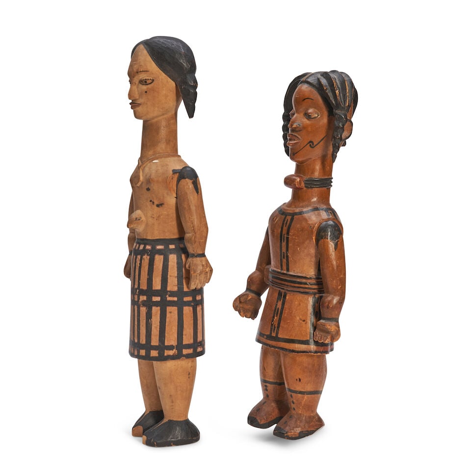Two Ibibio Wood Puppet Figures, - 2