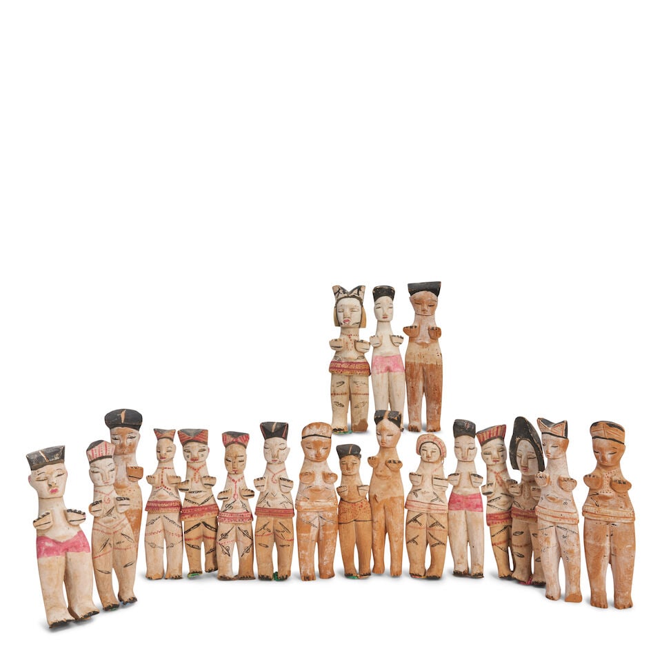 A Large Collection Of Nigerian Ibibio Painted Wood Dolls,: A Large Collection Of Nigerian Ibibio Painted Wood Dolls, ht. to 10 5/8 in. Lot to be sold without reserve. This lot is subject to the following lot symbols: ¤ ¤ Unless indicated by the 