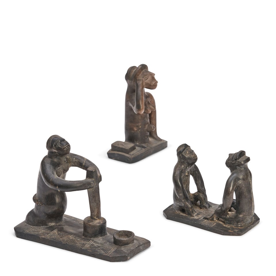 Three Lunda Pottery Figures, - 2