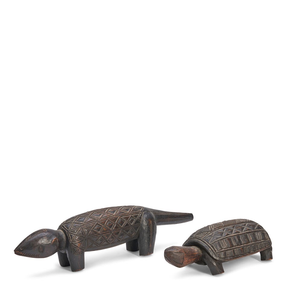 Two Lunda Carved Wood Animal Figures, - 2