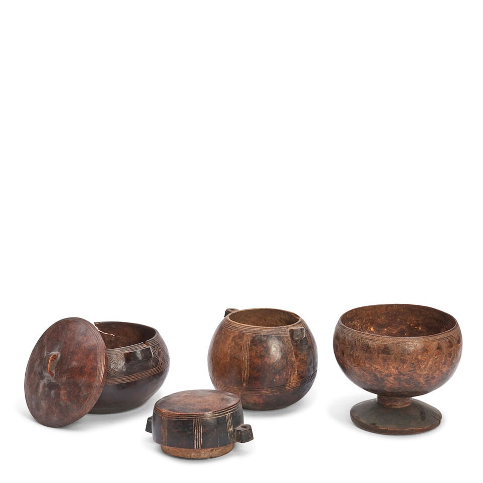 Three Nyanga Carved Wood Vessels, - 2