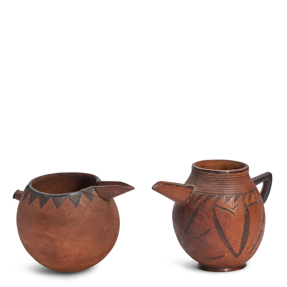 Two Shi Carved Wood Vessels/Pitchers, 20th century, (1 of 2)