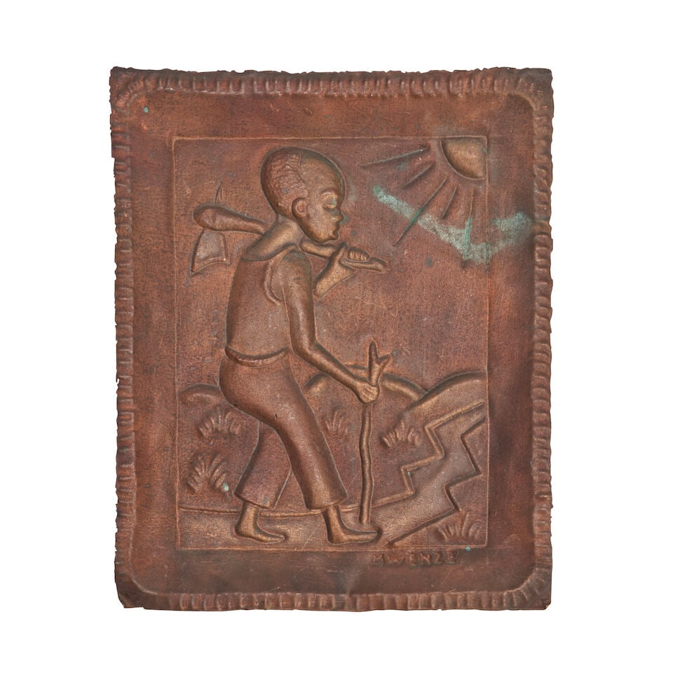 Signed Mwenze Copper Plaque, Democratic Repulic of Congo, mid-20th century, (1 of 2)