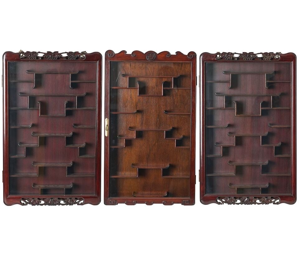THREE ROSEWOOD AND MIXED WOOD DISPLAY CABINETS Mid 20th century (3): THREE ROSEWOOD AND MIXED WOOD DISPLAY CABINETS Mid 20th century 86.0 x 50.7cm the larger cabinet (3). Lot to be sold without reserve. For further information on this lot please visit Bonhams.com For