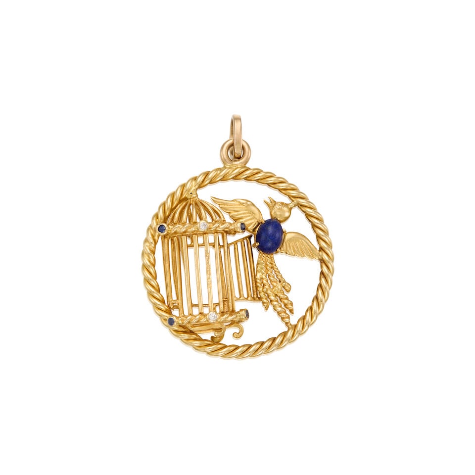 MID CENTURY 18K GOLD 'L' OISEAU LIBERE SLIDE PENDANT - 2