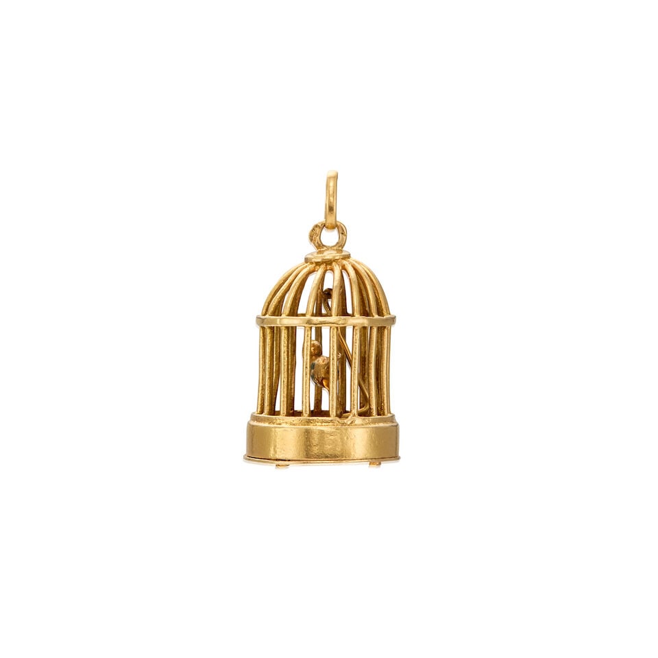 18K YELLOW GOLD BIRD CAGE PENDANT - 2