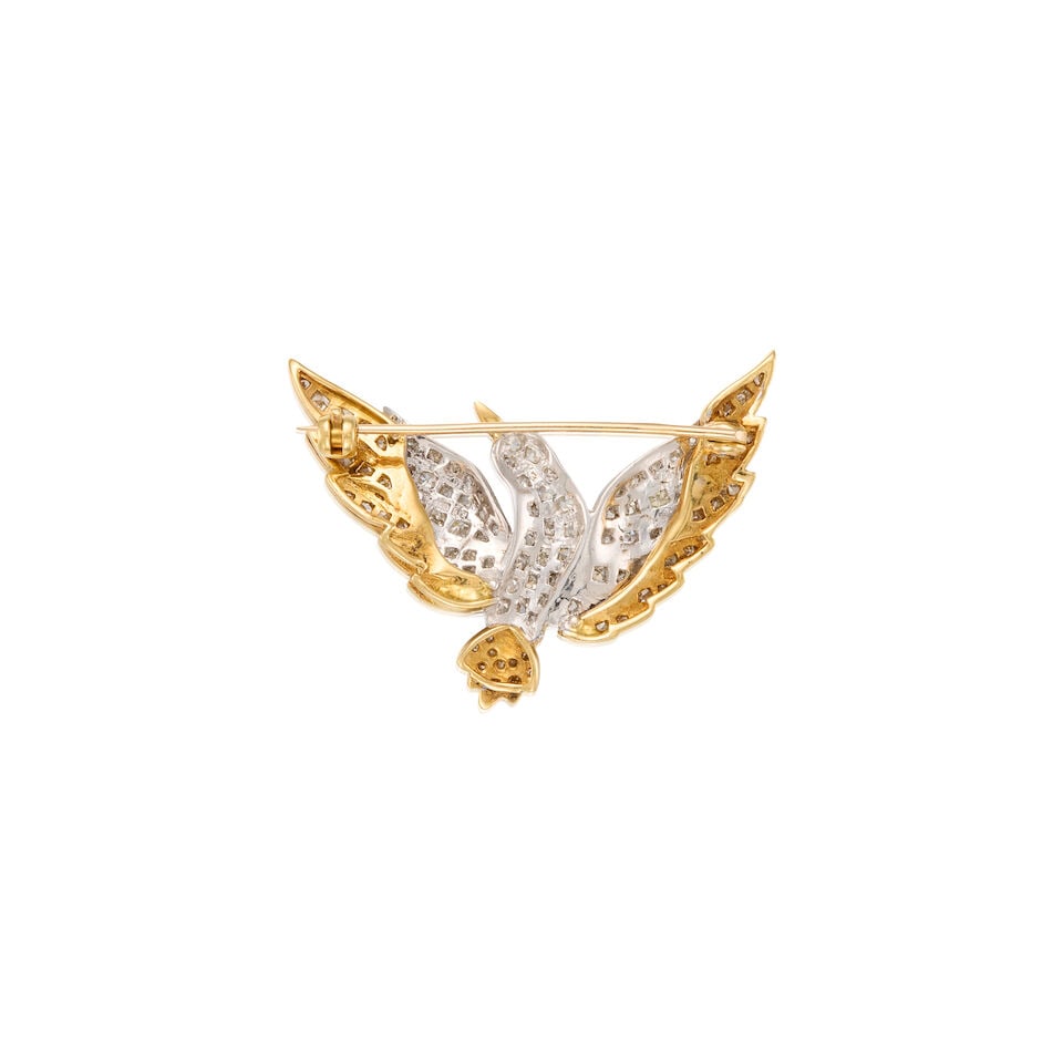 18K BICOLORED GOLD AND DIAMOND BROOCH - 2