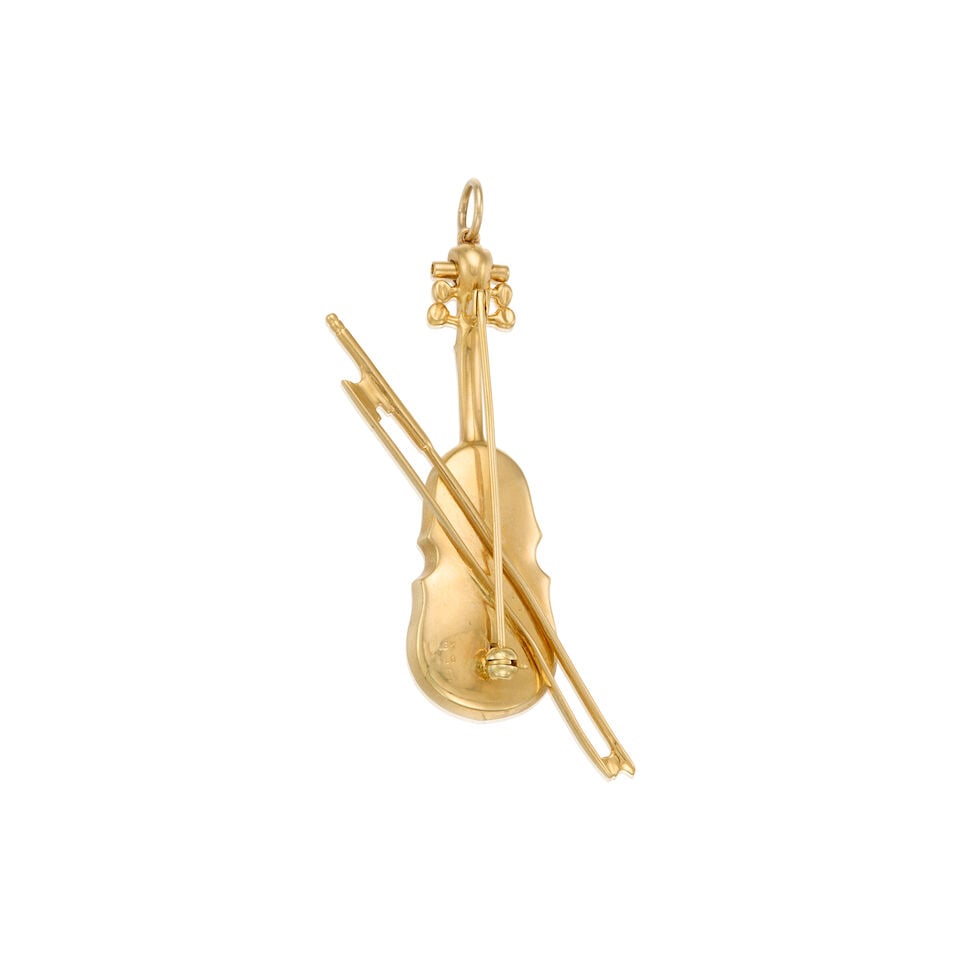 18K YELLOW GOLD AND DIAMOND BROOCH - 2