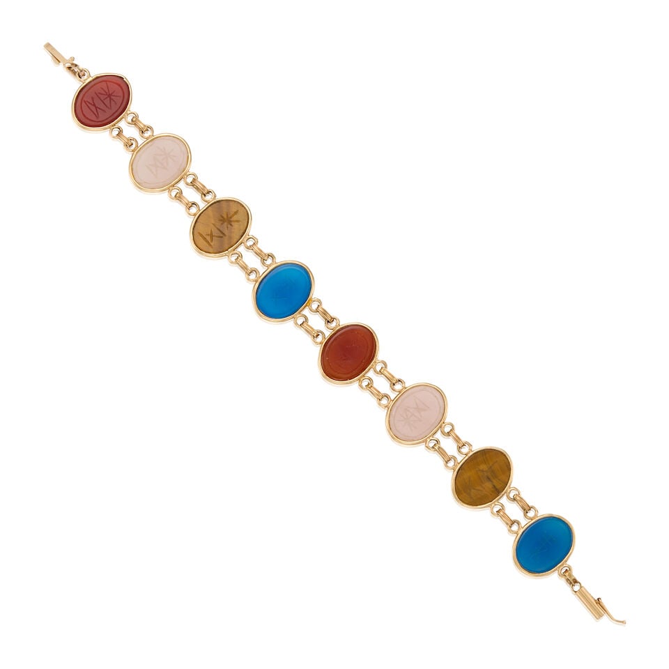 14K YELLOW GOLD AND CHALCEDONY BRACELET - 2