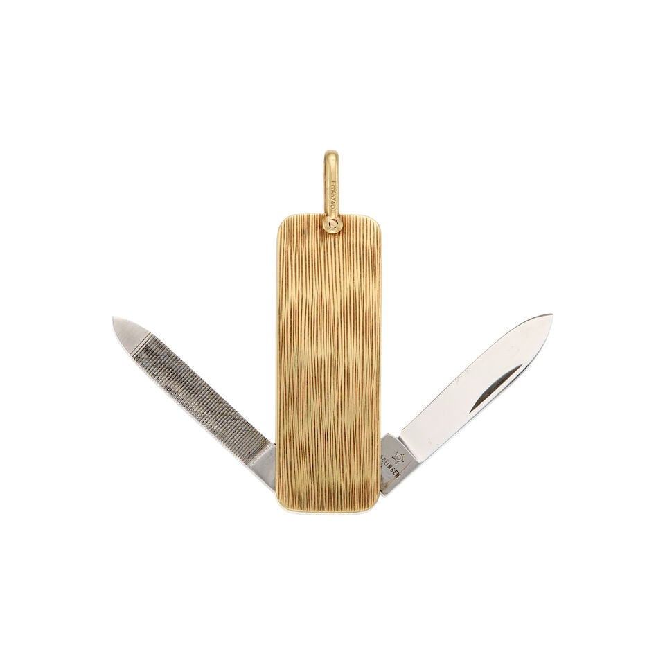 TIFFANY & CO.: A 14K YELLOW GOLD AND METAL KEYCHAIN SWISS TOOL - 2