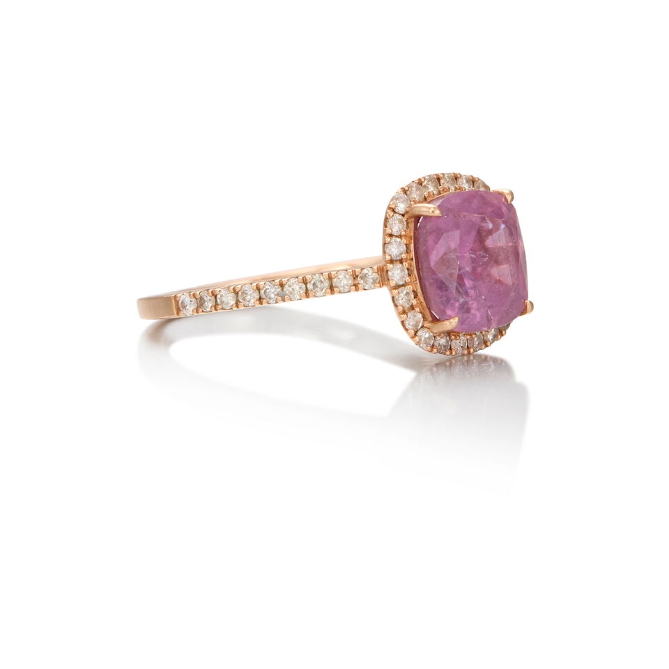 14K ROSE GOLD, 'NO HEAT' SAPPHIRE, AND DIAMOND RING WITH GIA REPORT - 2