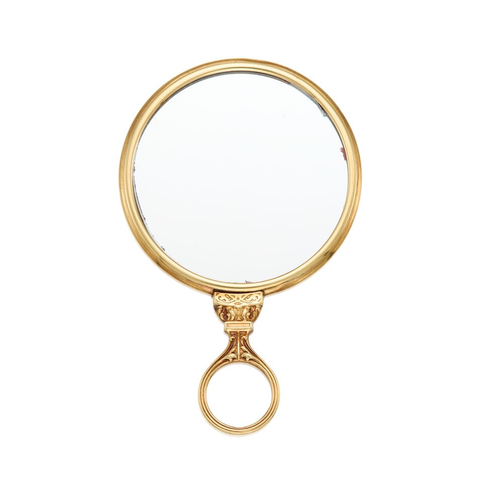 A 14K YELLOW GOLD HANDHELD VANITY MIRRIOR - 2