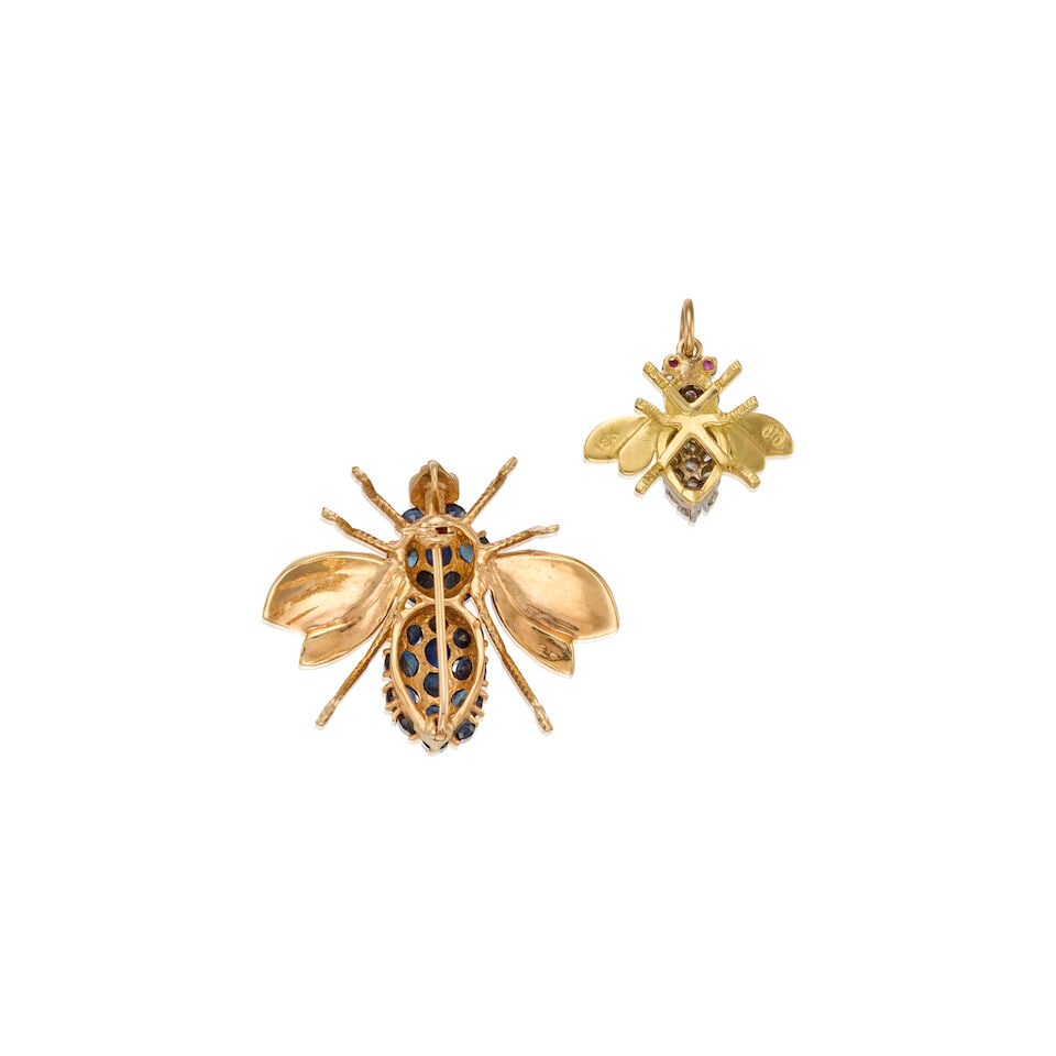 TWO GOLD, GEMSET, AND DIAMOND BROOCH AND PENDANT - 2