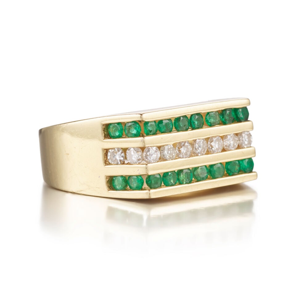 14K GOLD, EMERALD AND DIAMOND RING - 2