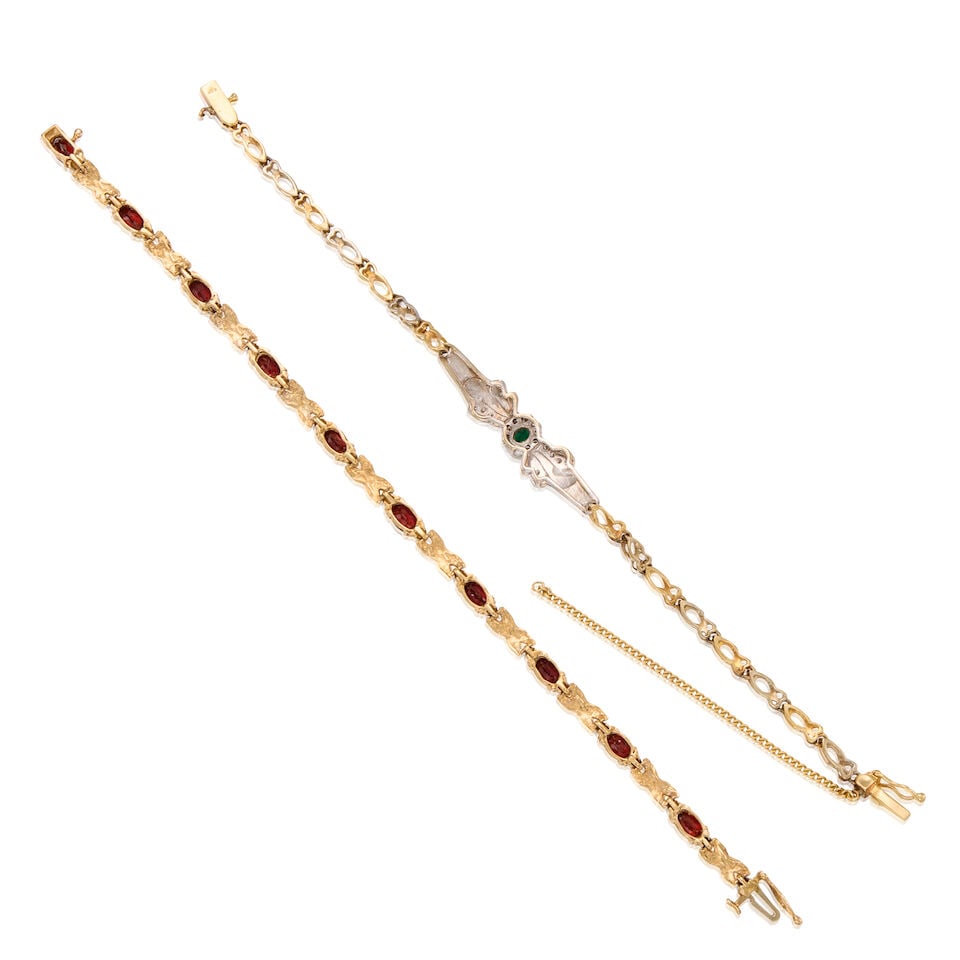 TWO GOLD, GEMSET, AND DIAMOND BRACELETS - 2