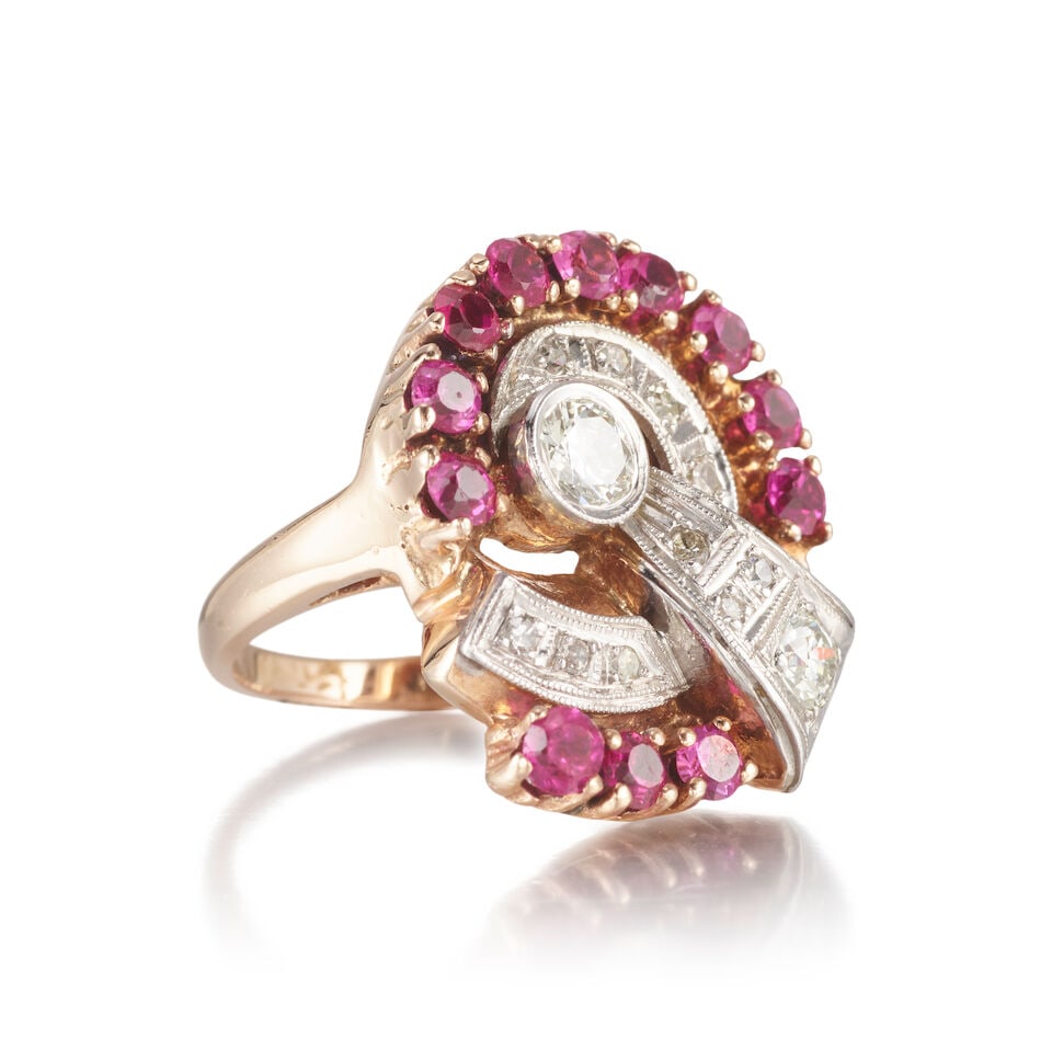 A DIAMOND AND SYTHETIC RUBY RING - 3