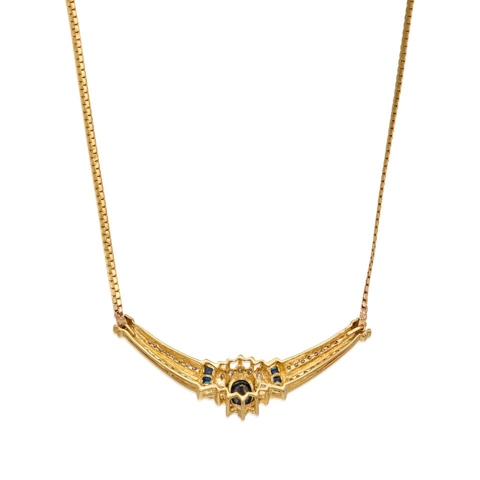 14K YELLOW GOLD, SAPPHIRE, AND DIAMOND NECKLACE - 2