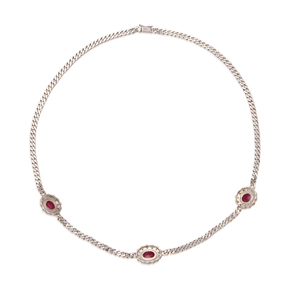14K WHITE GOLD, RUBY, AND DIAMOND NECKLACE - 2