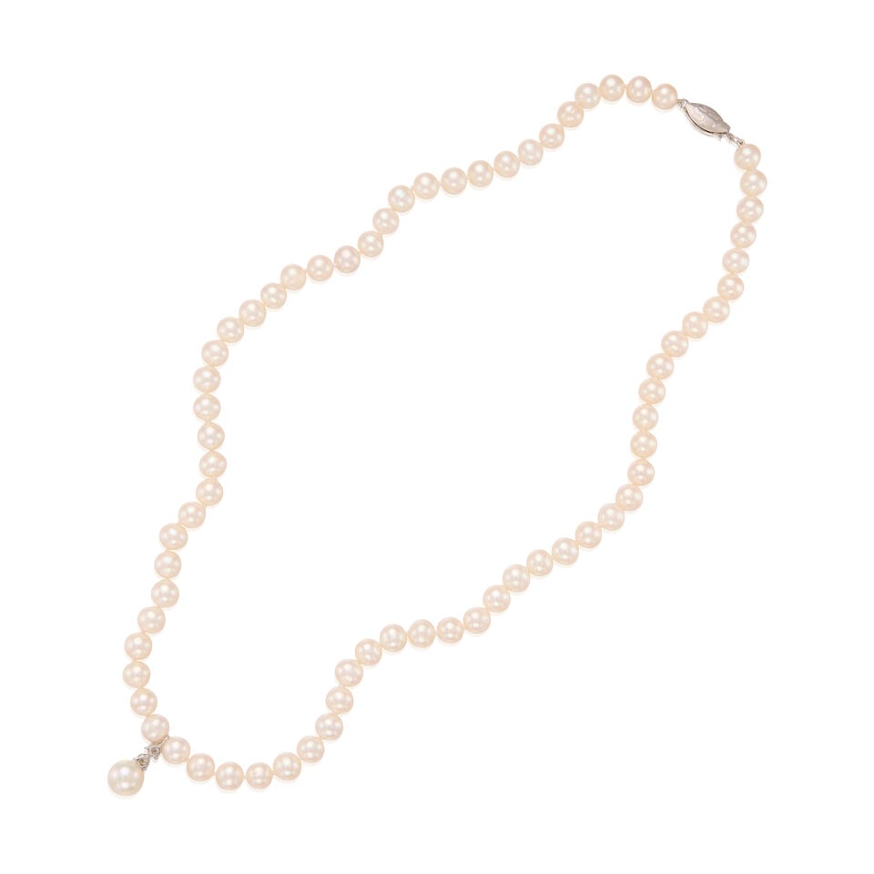 A CULTURED PEARL AND DIAMOND NECKLACE - 2