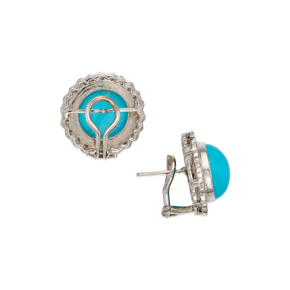 18K WHITE GOLD, COMPOSITE TURQUOISE, AND DIAMOND EARRINGS - 2