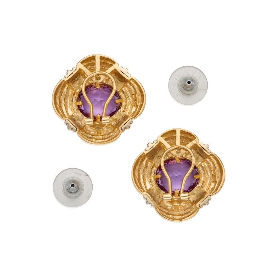 14K BICOLORED GOLD AND AMETHYST EARRIGNS - 2