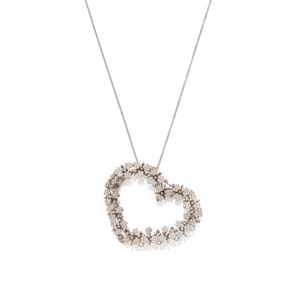 PASQUALE BRUNI | DIAMOND HEART PENDANT: PASQUALE BRUNI | DIAMOND HEART PENDANT Open heart motif, pavé-set throughout with round brilliant cut diamonds arranged in floral clusters, estimated weight approximately 1.3ct. Pendant