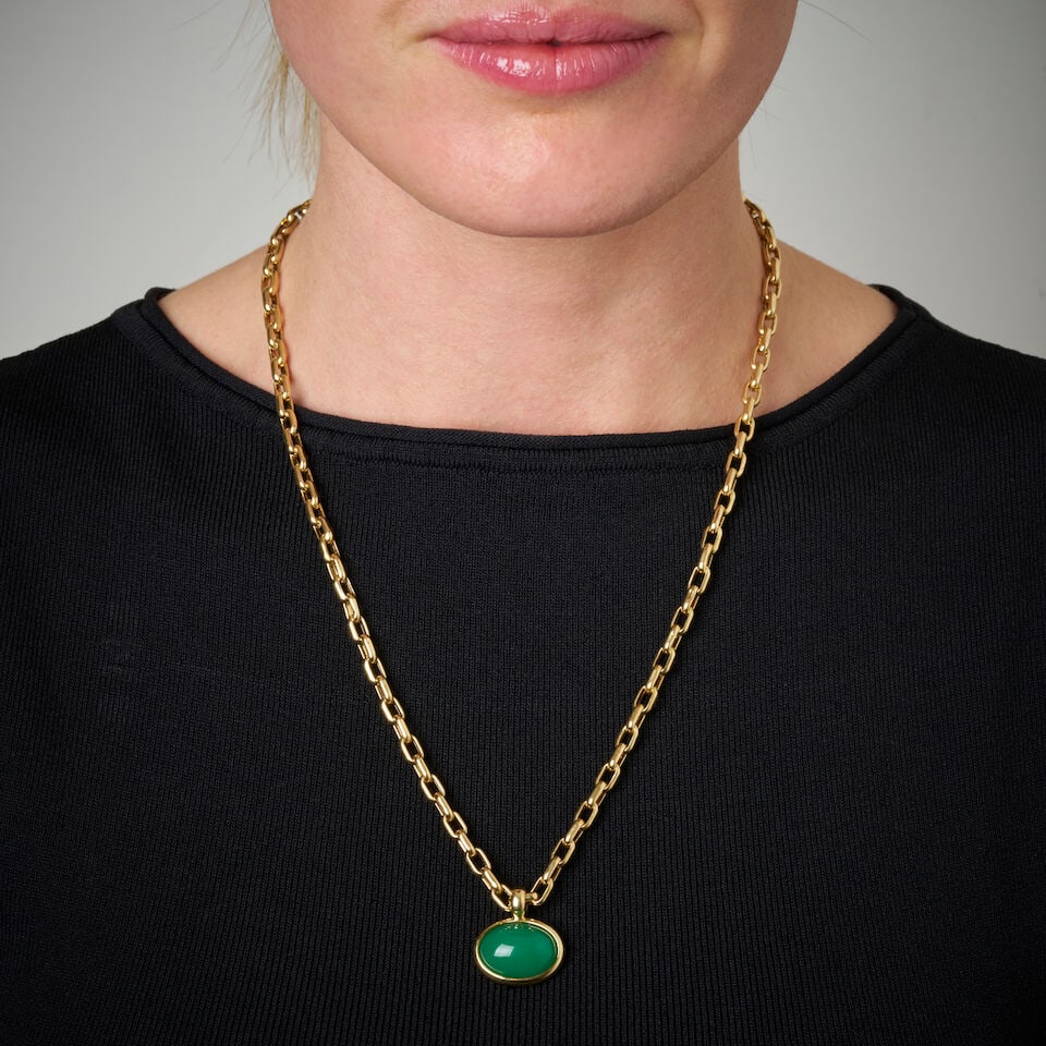 GOLD NECKLACE AND CHRYSOPRASE PENDANT - 2