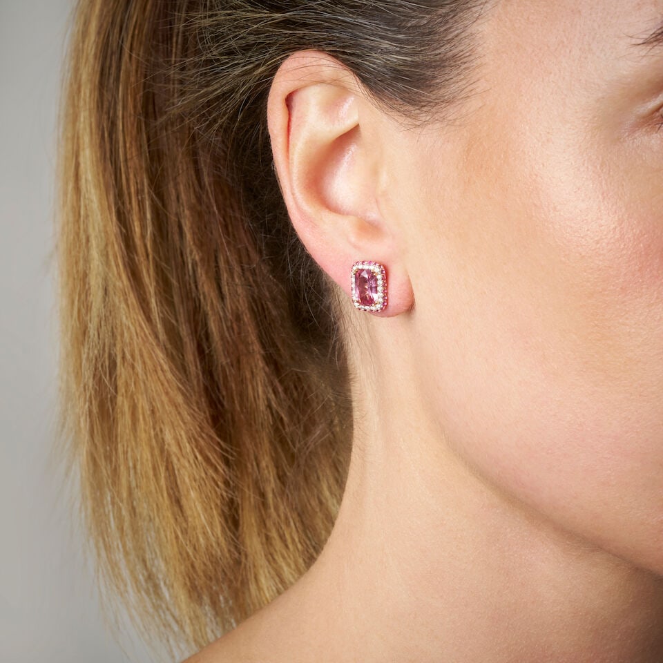 PINK SPINEL AND DIAMOND STUD EARRINGS - 2
