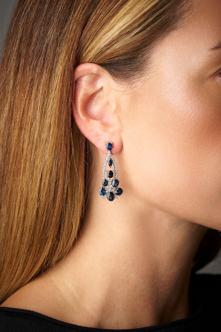 SAPPHIRE AND DIAMOND PENDENT EARRINGS - 2
