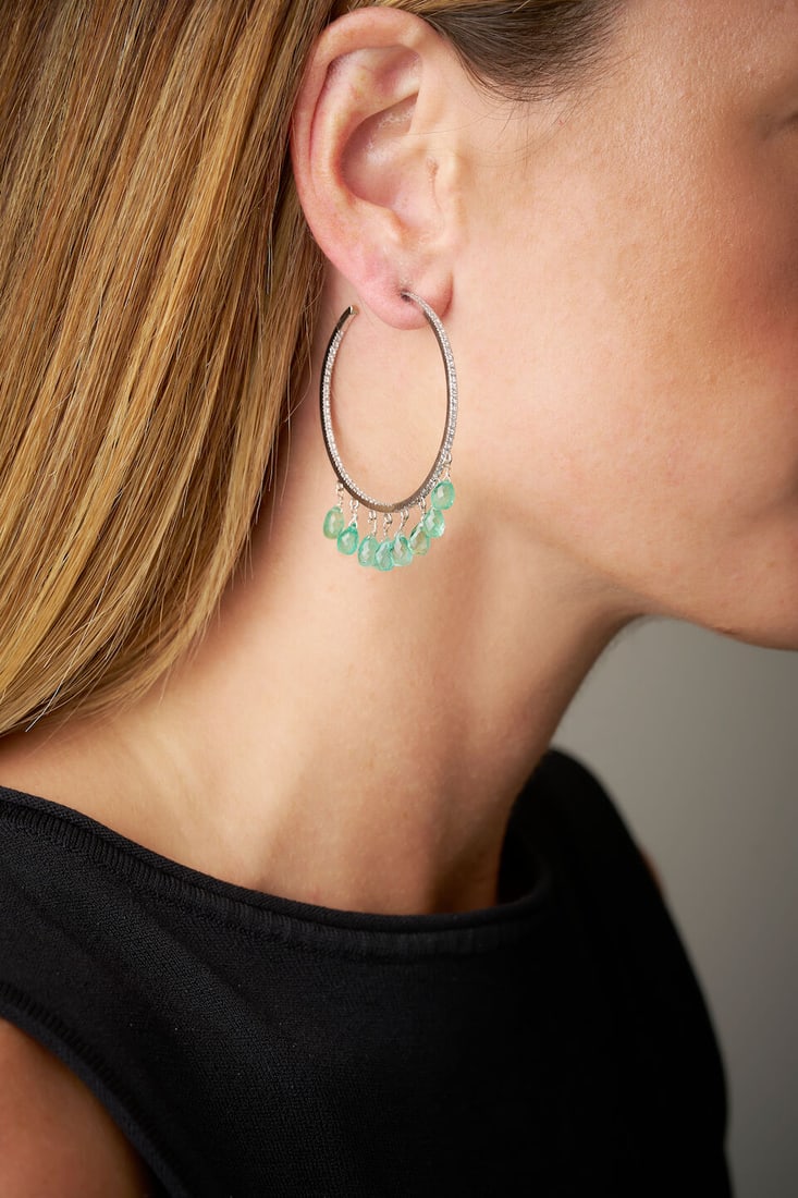 PAIR OF EMERALD AND DIAMOND HOOP EARRINGS - 2
