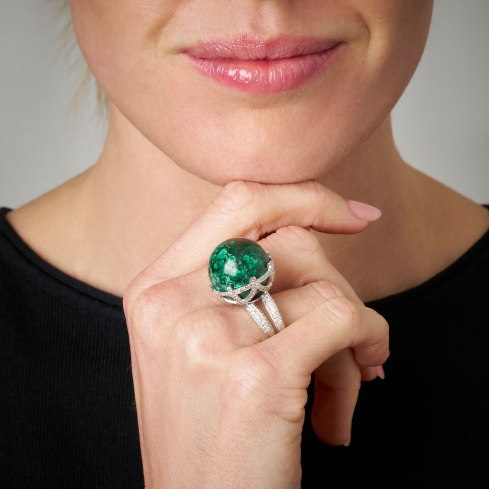 MALACHITE AND DIAMOND RING - 2