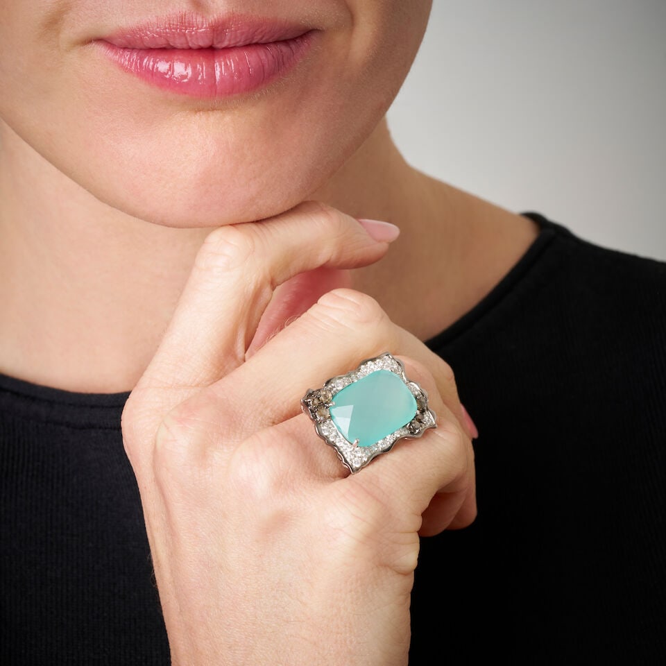 CHALCEDONY AND DIAMOND RING - 2