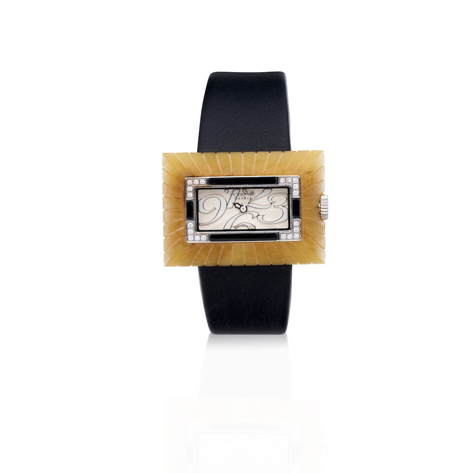 ROBERGÈ | STAINLESS STEEL, DIAMOND AND RESIN 'DORADO' WRISTWATCH: ROBERGÈ | STAINLESS STEEL, DIAMOND AND RESIN 'DORADO' WRISTWATCH Movement: Quartz Dial: silvered with applied Arabic numerals Case: Enamel and diamond set bezel, four screw securing back,
