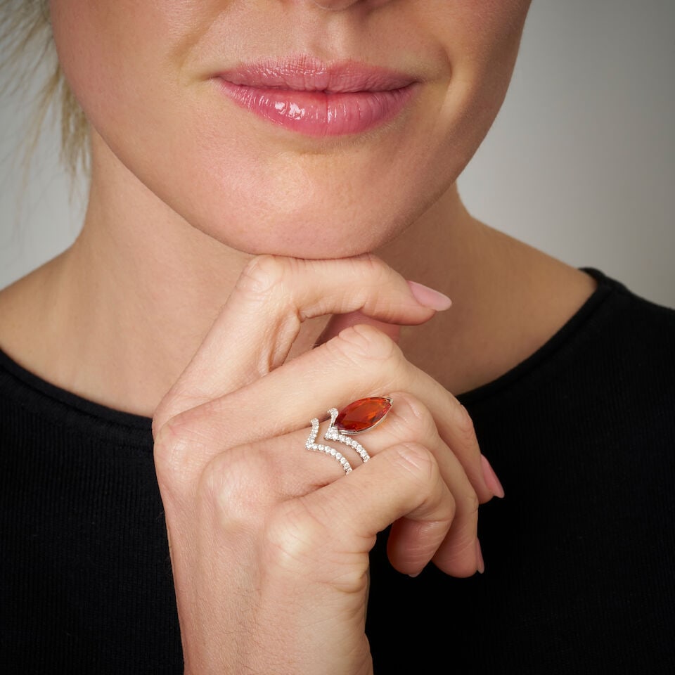ORANGE GARNET AND DIAMOND RING - 2