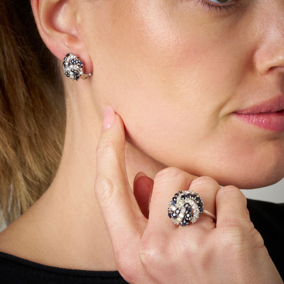 SAPPHIRE AND DIAMOND EARRING AND RING SUITE - 2