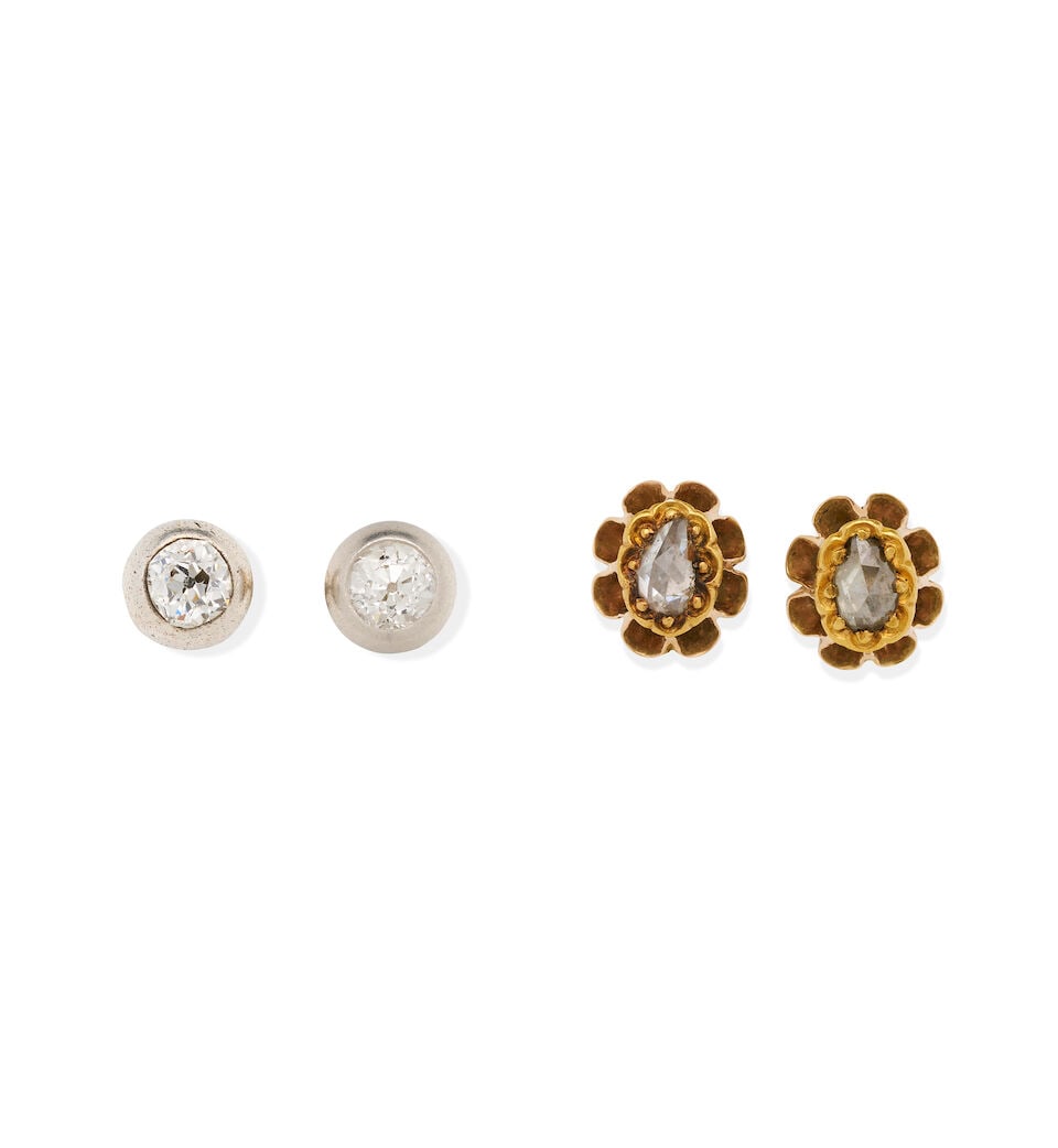 TWO PAIRS OF DIAMOND STUD EARRINGS (1 of 3)