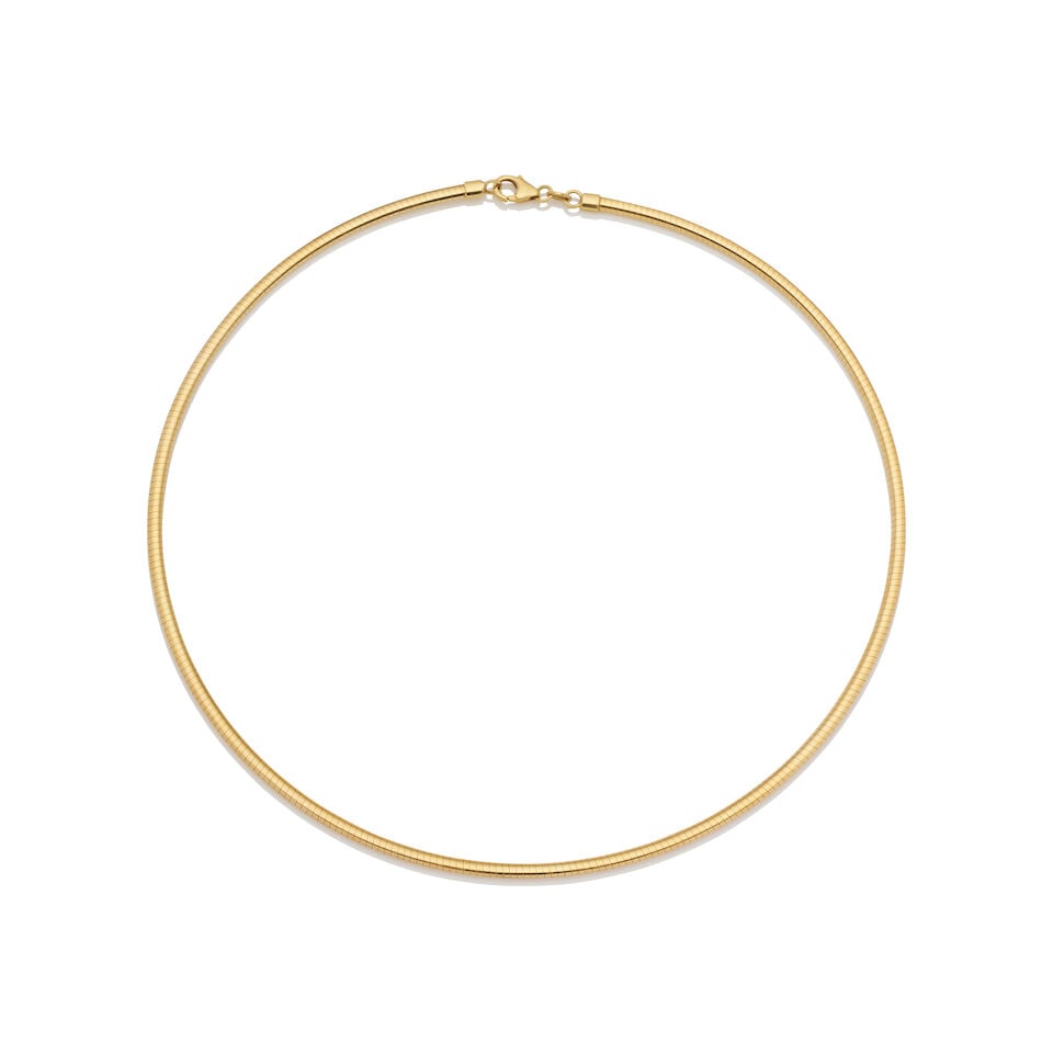 9k GOLD OMEGA CHAIN: 9k GOLD OMEGA CHAIN - 3mm yellow gold reversible omega chain. - Gross weight approximately 13.3gm - Full length approximately 45cm. Footnotes: OVERALL CONDITION: Metal stamped for 10k, XRF tested 9k; 