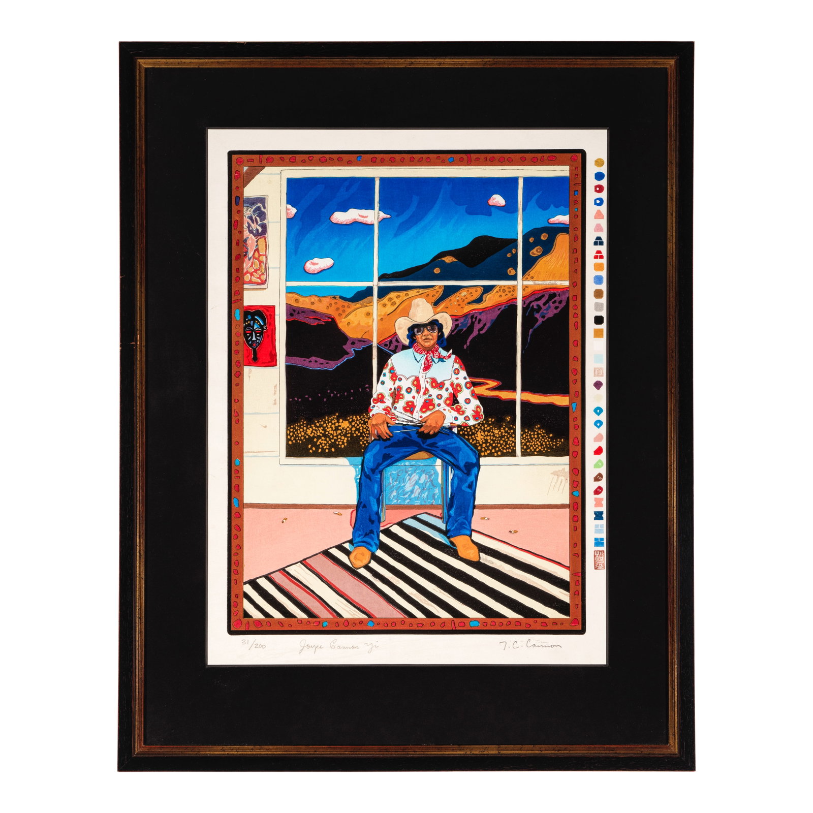 A T.C. Cannon woodblock print, 'Self Portrait in the Studio,' 1977 (1 of 1)