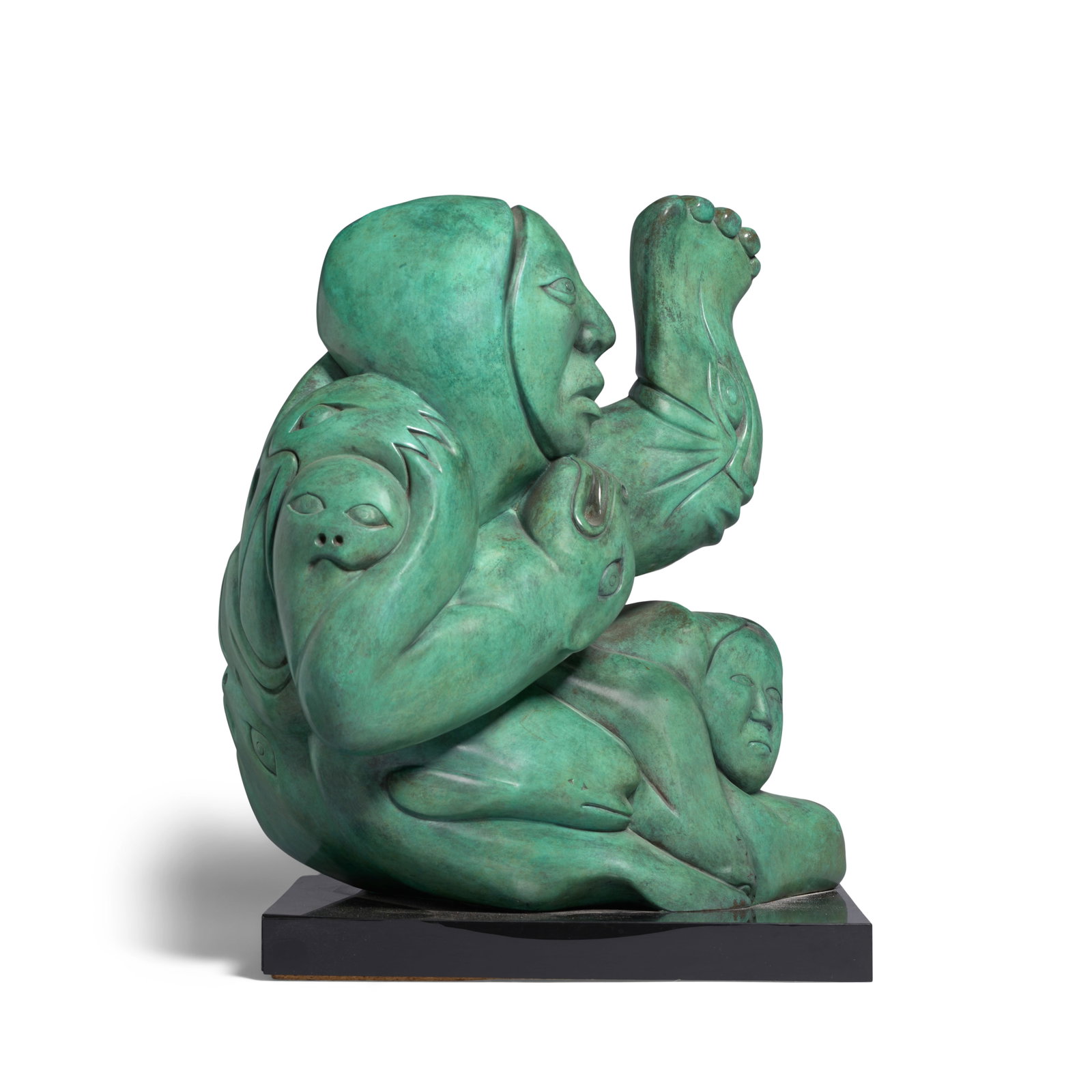An Abraham Anghik Ruben bronze sculpture, 'Creation,' circa 2001: Abraham Anghik Ruben, O.C. Inuit, Paulatuk, (b. 1951), 'Creation,' circa 2001, patinated bronze sculpture, from the edition of 12, apparently unsigned, mounted on an acrylic-laminated base. height of 
