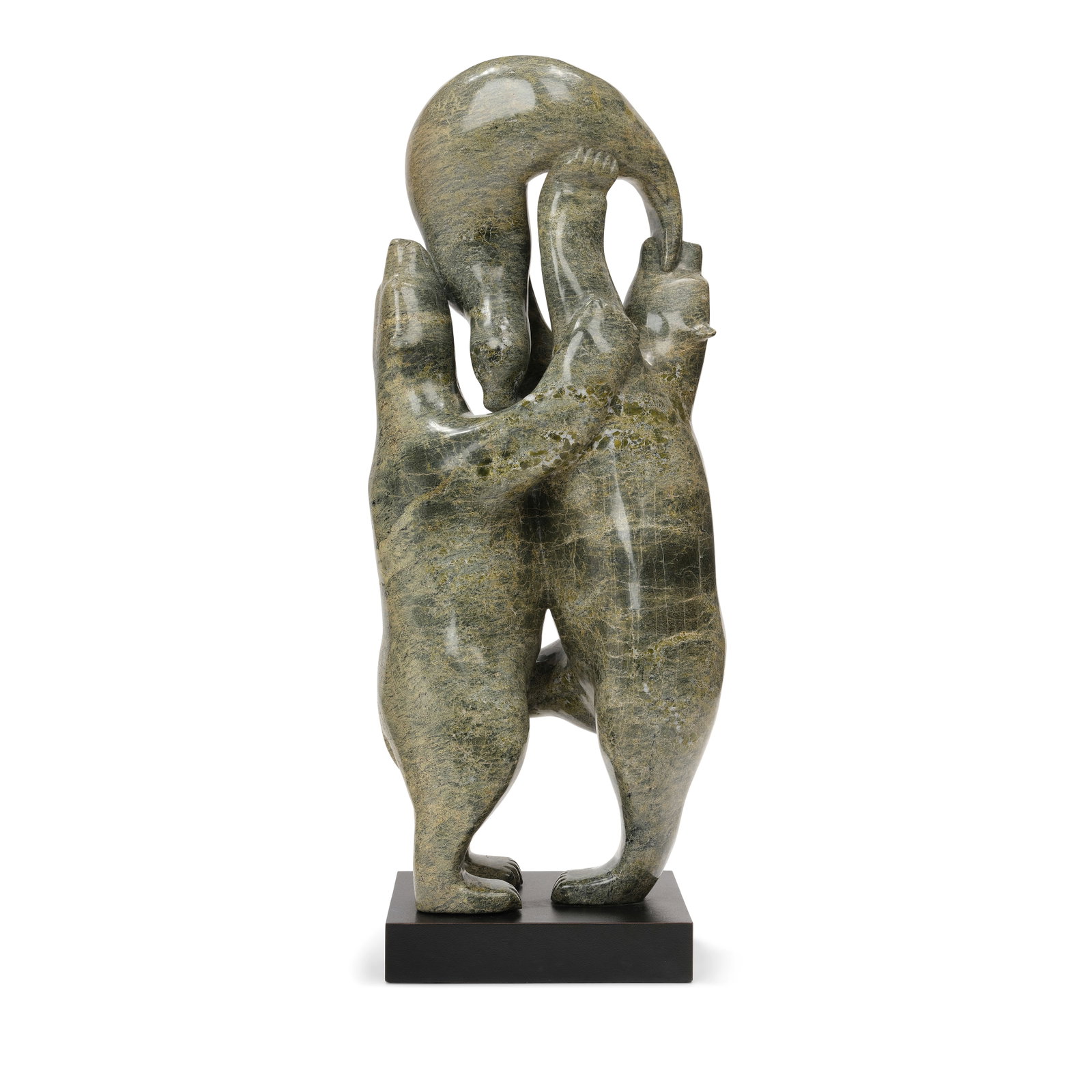 A Qavaroak Tunillie stone sculpture, Two Bears Sharing a Seal (1 of 1)