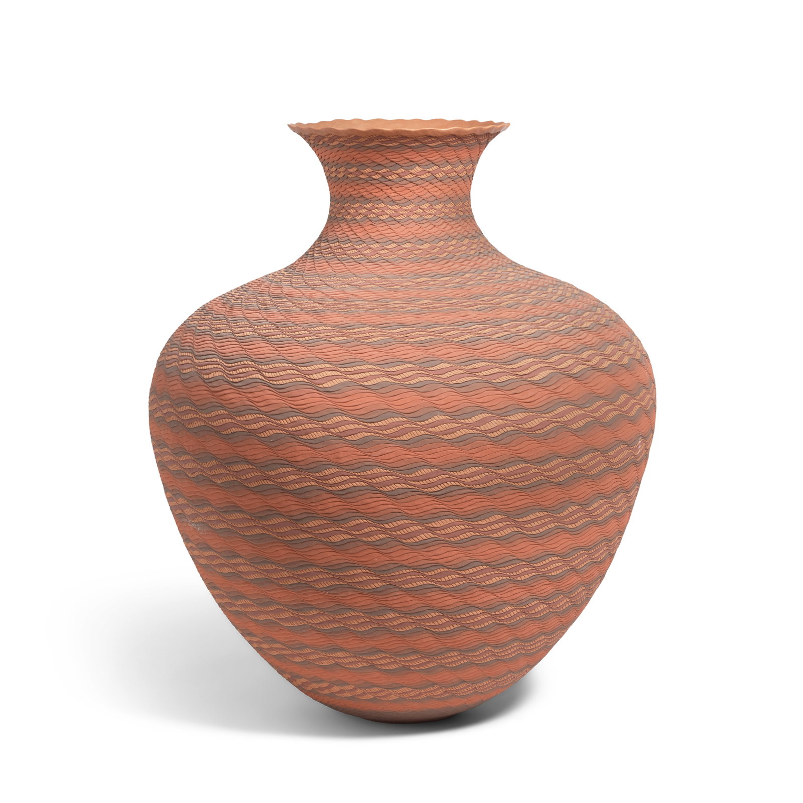 A large Richard Zane Smith polychrome corrugated pottery vase, 1999 (1 of 1)