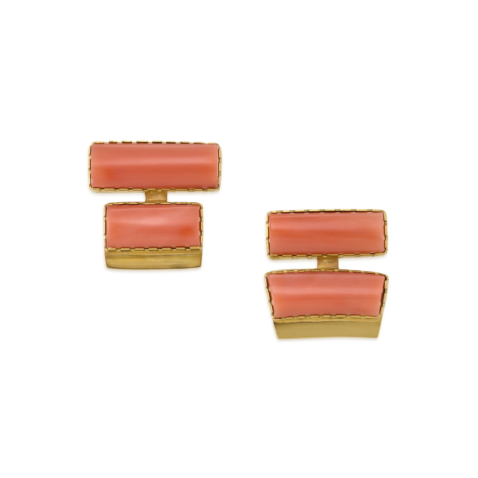 A pair of Gail Bird & Yazzie Johnson earrings in 18k gold and salmon coral (1 of 1)