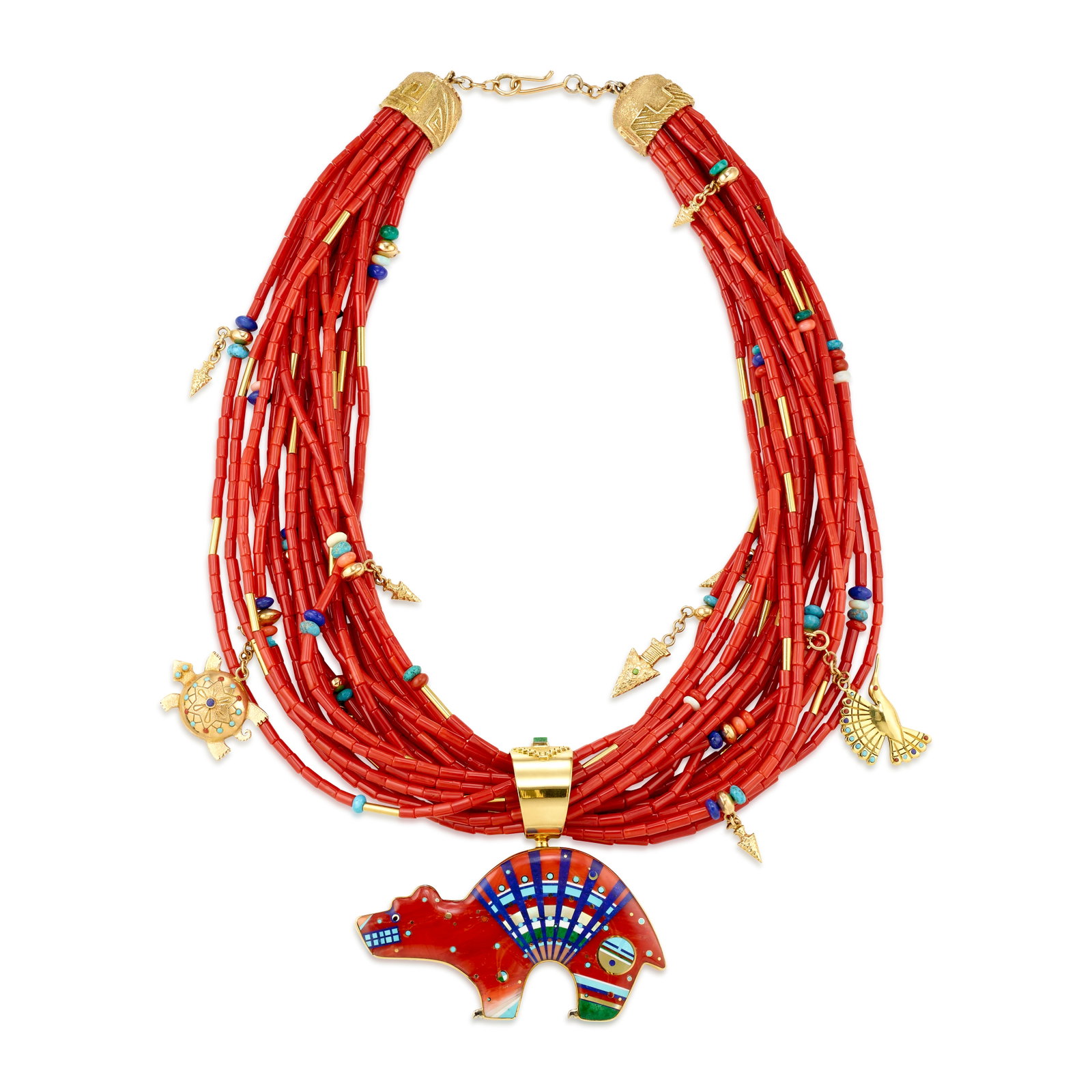 A Jesse Monongya gold and multi-stone bear-motif necklace (1 of 1)
