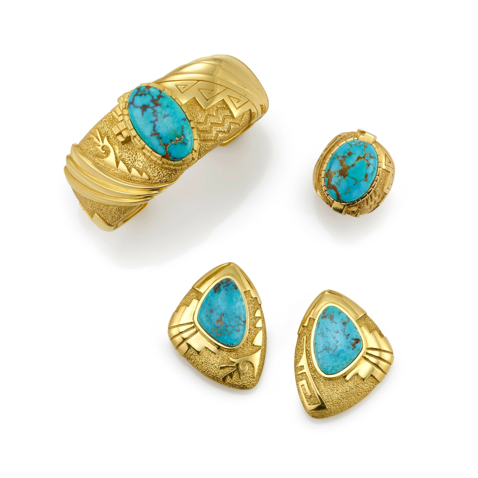 A Don Supplee 18k gold and turquoise suite of jewelry (1 of 1)